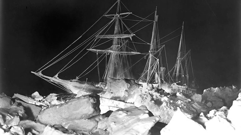 Shackleton's ship Endurance embedded in the Antarctic ice of the Weddell Sea – one of Frank Hurley's remarkable photos which have done so much to immortalise an extraordinary expedition.