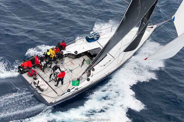 Hot favourite in a heatwave: Matt Allen’s Botin TP 52 Ichi Ban 2 – with Gordon Maguire (on helm here) as sailing master - is reckoned to be the banker for next Thursday’s 75th Rolex Sydney-Hobart Race.