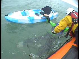 Youghal RNLI recovers the kayaker from the sea a mile off Redbarn beach in East Cork