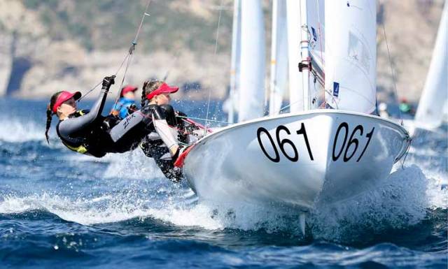 Nicola and Fiona Ferguson of the National Yacht Club competing in the 420 Junior Europeans this year