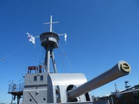 One of a pair of 6&quot;inch bow-mounted guns of HMS Caroline, the recently opened newest visitor attraction in Belfast&#039;s Titanic Quarter
