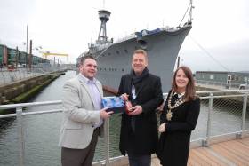 Sir Kenneth Branagh on board HMS Caroline, Belfast Port where the actor film director yesterday introduced a screening of his Oscar nominated film &#039;Dunkirk&#039; to unsuspecting guests. The Belfast-born actor who received the &#039;Freedom of Belfast&#039; in the Ulster Hall is seen in the port above with Jamie Wilson from The National Museum of the Royal Navy and Belfast Lord Mayor Nuala McAllister.
