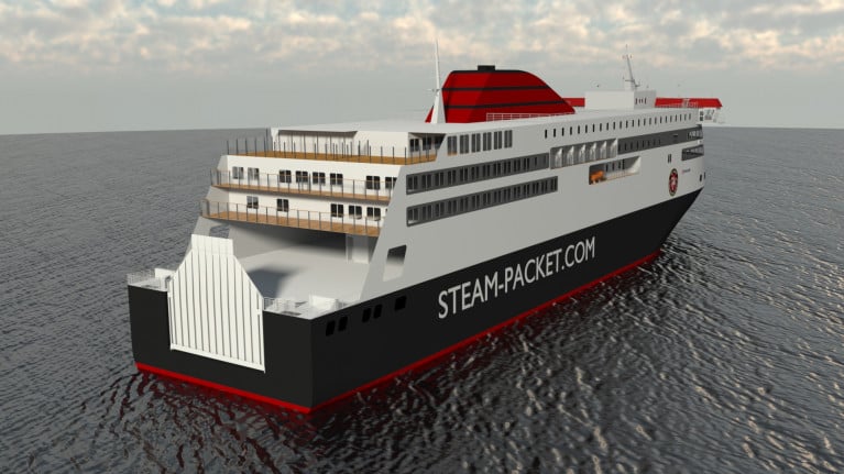A computer-aided-design (CAD) image of the ferry newbuild for Isle of Man which is due to enter service in 2023. The ropax will be flagged with the Isle of Man Ship Registry. 