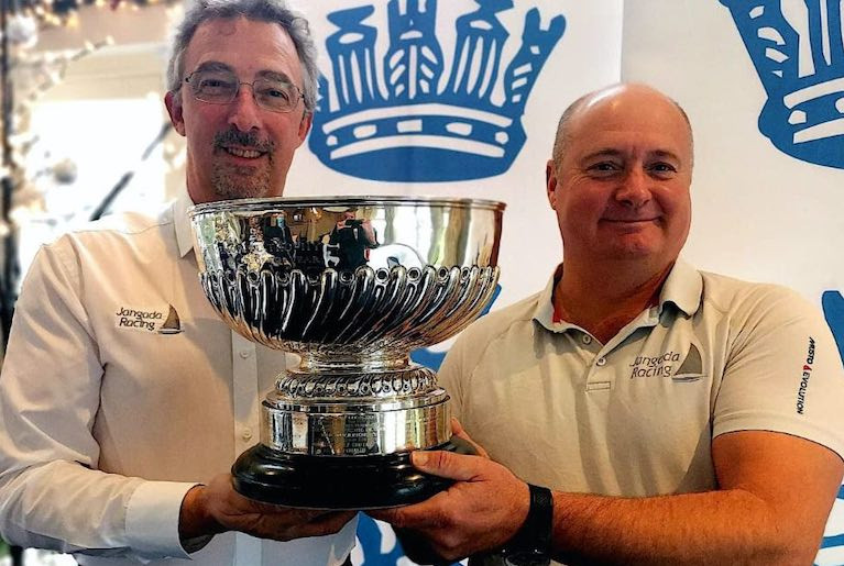 Jangada, Richard Palmer's British JPK 10.10 announced as RORC Yacht of the Year 2020. L to R: Richard Palmer and Jeremy Waitt with the Somerset Memorial Trophy.