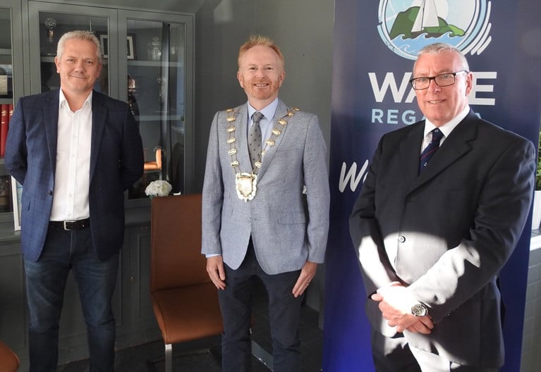 WAVE Regatta 2020 is launched: ICRA Commodore Richard Colwell, Fingal Mayor David Healy and HYC Commodore Ian Byrne