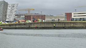 A still from video of the scene at Belfast&#039;s Victoria Channel on Saturday afternoon