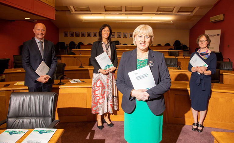 Dr Deirdre Garvey, Chair of the Western Development Commission, Tomás-Ó-Síocháin CEO of the Western Development Commission, Dr-Helen McHenry, WDC and author of the report, Minister for rural development, Heather Humphreys