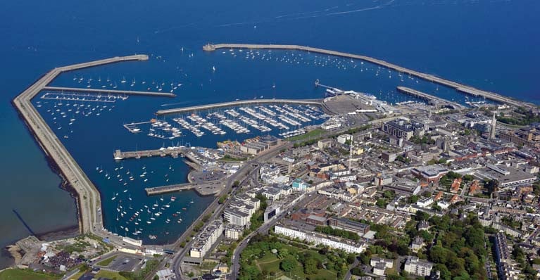 A vew from the west looking at Dun Laoghaire town and its harbour