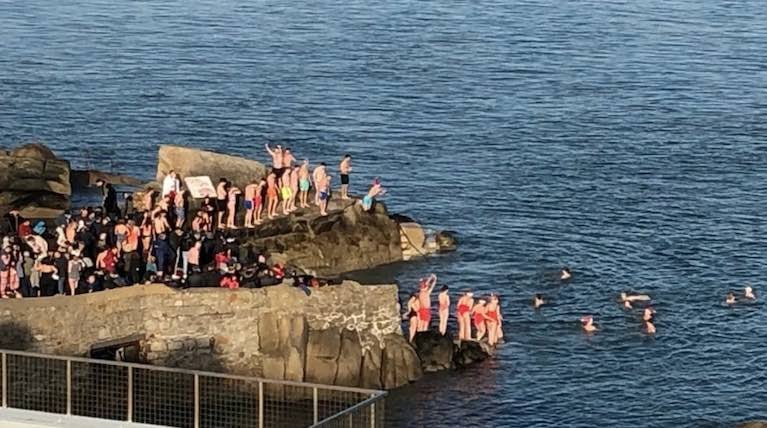 The Forty Foot on Dublin Bay is a popular swim spot on Christmas Day