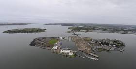The Naval Service base occupies most of Haulbowline Island in Cork Harbour