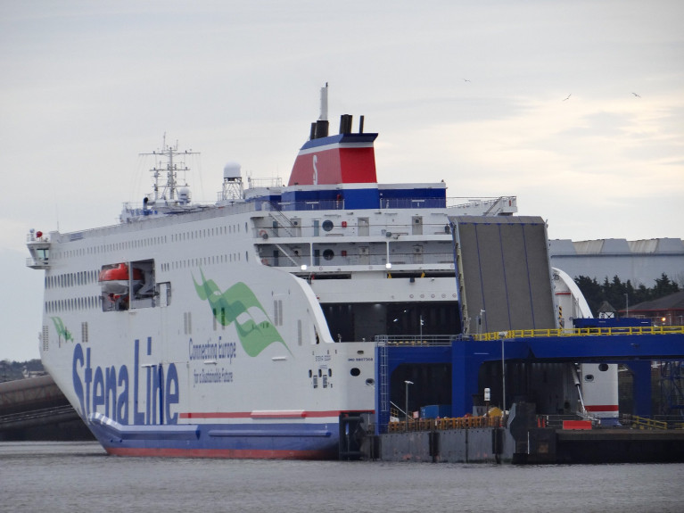 EU says customs checks and controls on some goods from mainland Britain required. Above AFLOAT adds is an Irish Sea serving &#039;new&#039; ferry Stena Edda which entered service in March on the Northern Ireland-Britain route between Belfast and Birkenhead (Merseyside) opposite of Liverpool. The Twelve Quays Terminal was upgraded to accommodate the second E-FLexer series ferry built in China which accommodates 1,000 passengers, 120 cars and 3,100 lane metres for freight vehicles.