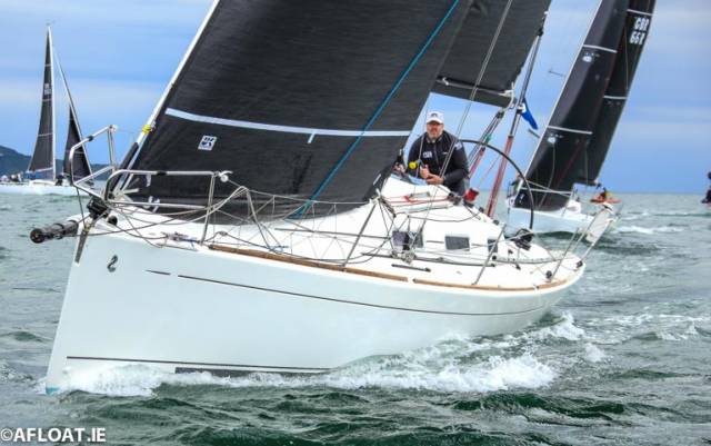 On the wind after a successful exit from a leeward mark for the Dublin Bay Beneteau 34.7 Black Velvet
