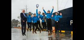 Laurel Hill winners at the third Shannon Foynes Port Company ‘Compass’ TY competition for Transition year students as seen alongside quays at the Port of Foynes in Co. Limerick