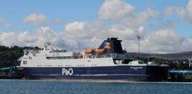 P&amp;O Ferries ropax European Highlander at Larne, the vessel is one of two that operates the year round route to Cairnryan, Scotland