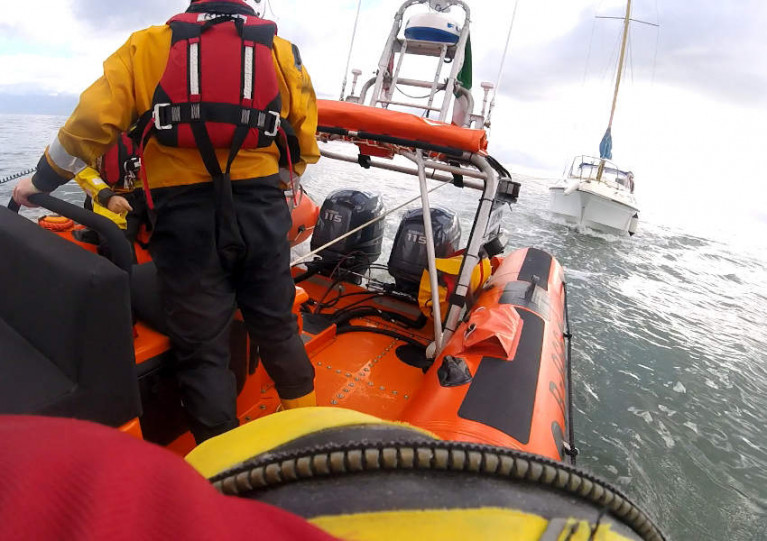 Skerries RNLI towing the yacht into Rogerstown