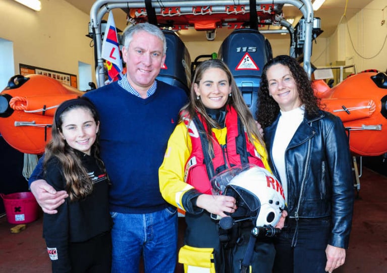 Robert and Colette Foster with their lifeboat crew daughter Caoimhe and her younger sister Clodagh at Crosshaven RNLI
