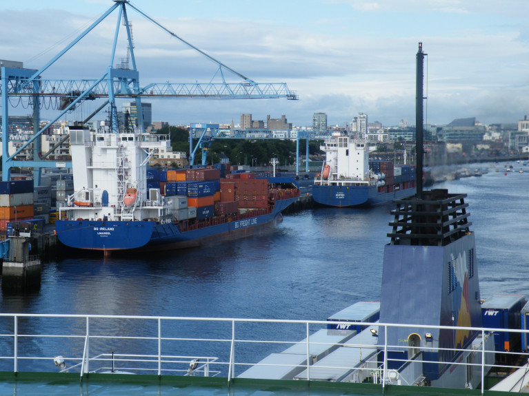 The pandemic has not affected operations to date, and there is no disruption to the supply chain according to RTE News. Above AFLOAT&#039;s (file photo) taken in Dublin Port from on board ropax freight ferry Norbank when departing for Liverpool, while container ships BG Ireland and Manfred were berthed along the South Bank Quay. This location of one of three Lo/Lo terminals throughout the capital&#039;s port estate. 