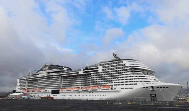 The visiting cruise liner MSC-Meraviglia in Belfast Harbour