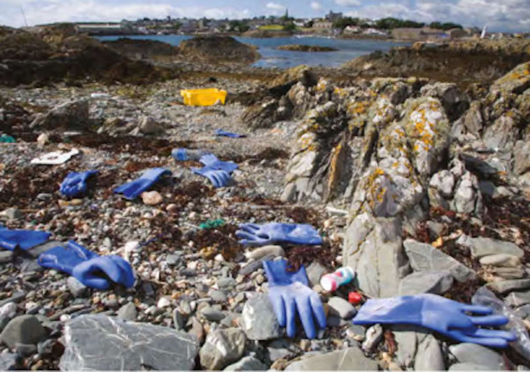 Plastic litter on rocks at Ardglass beach in Co Down