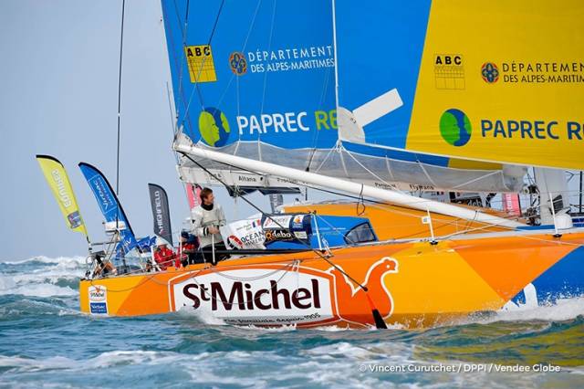 The arrival home of Jean-Pierre Dick (FRA), skipper of St-Michel Virbac, fourth in the sailing circumnavigation solo race Vendee Globe, in Les Sables d'Olonne, France today