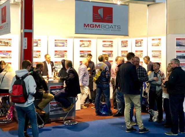 6 pm on the opening day of Boot Dusseldorf  – Over 60 people were on Ireland's MGM Boats brokerage stand at one stage and all were Irish! 