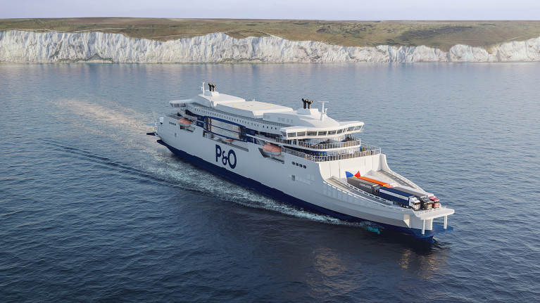 CGI image of how P&amp;O Ferries new generation super-ferries will look like on the Dover-Calais route linking the UK and mainland Europe. The new tonnage will feature a double-ended design and two bridges, meaning that there is no need for the ferry to turn around when within ports.
