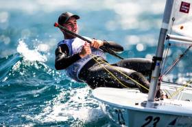 The National Yacht Club&#039;s Finn Lynch in action at the Sailing World Cup Finals in Santander