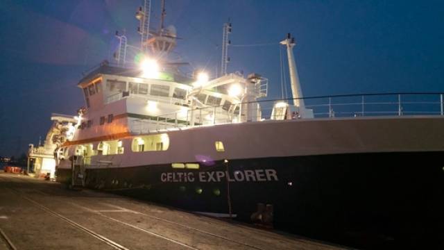 The RV Celtic Explorer preparing for departure from the Port of Cork on St Patrick's Day