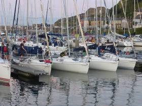 Four of the Howth YC flotilla of J/80s, in in their pen ready for a day’s racing