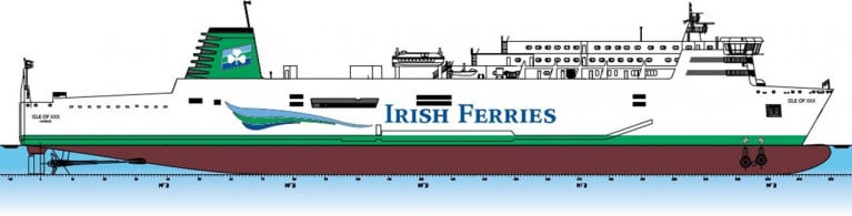 HAT-TRICK: An image of how Irish Ferries latest acquired tonnage Ciudad de Mahon, is to look when the company&#039;s livery is applied to the yet to be renamed ropax. This vessel is to further boost capacity as the third ship on their Dover-Calais service, but not until Q1 of 2022. 
