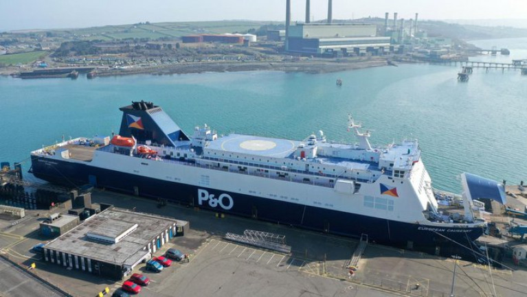 A P&O ferry at Larne port, the ropax European Causeway. 