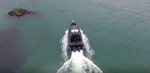 The new 12m Red Bay RIB is launched from Cushendall Pier on a sea trial. Scroll down for video.