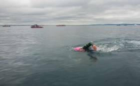 Open water sea swimmer Brian Coll at the start of last year&#039;s Galway Bay swim