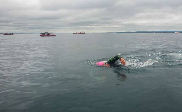 Open water sea swimmer Brian Coll at the start of last year's Galway Bay swim