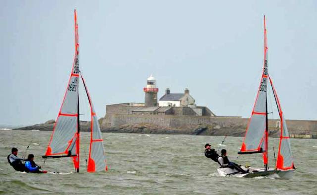 29ers dinghies racing off Fenit lighthouse on  Tralee Bay