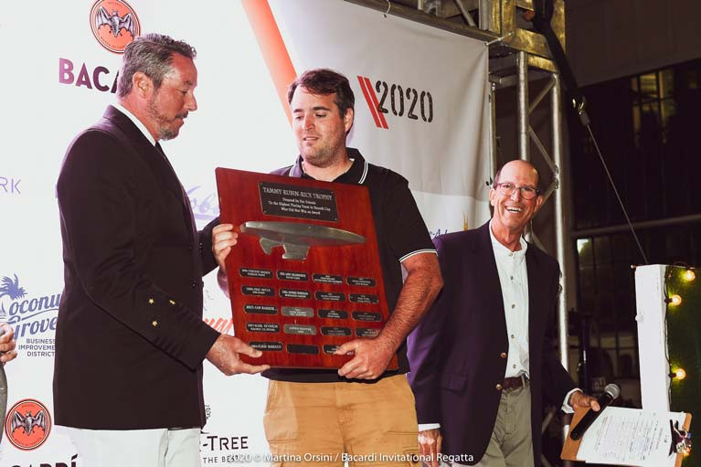 Robert O'Leary with the  The Tammy Rubin-Rice Trophy awarded to the highest placing team in Bacardi Cup who did not win an award.