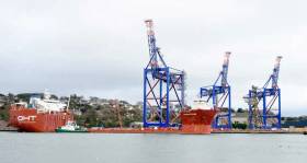 The first of three giant cranes is loaded onto the heavy lift vessel Albatross at Cobh on Wednesday 22 February