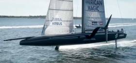 The first of American Magic&#039;s two AC75&#039;s is officially named DEFIANT in front of friends and family during a ceremony at the team&#039;s base of operation in Portsmouth, Rhode Island.