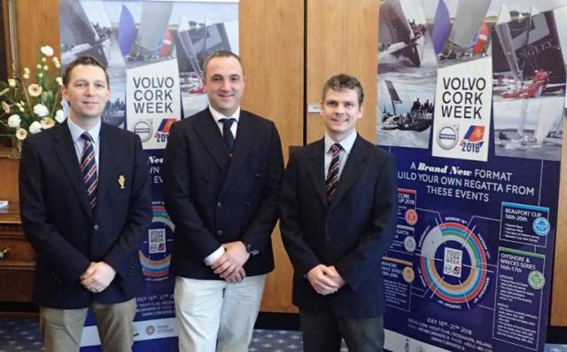 Cork Week UK launch L-R Gavin Deane General Manager of the Royal Cork Yacht Club. Volvo Cork Week Event Chairman Kieran O'Connell, Director of Racing, Rosscoe Deasy