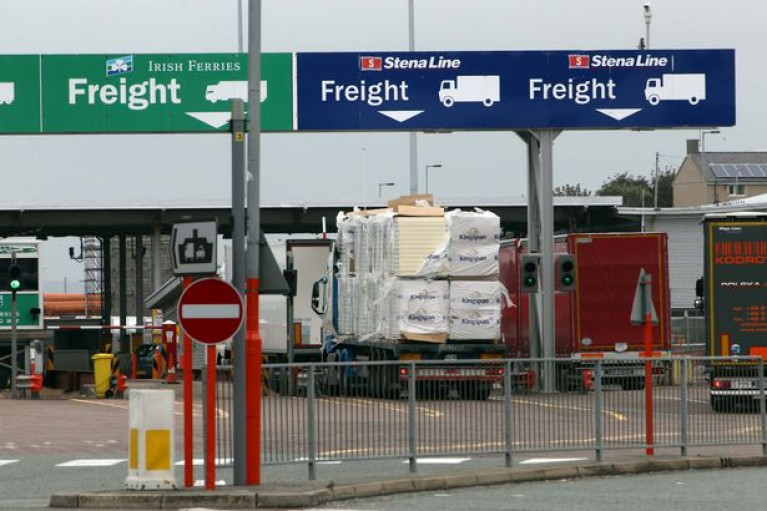 Holyhead carries 1,200 lorries and trailers a day across the Irish Sea. Above freight booths at the north Wales port.