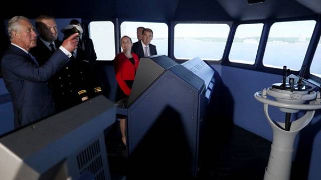 Prince Charles at the NMCI's simulator in Ringaskiddy where nearby is the Irish Naval Base, also where the historic visit was made in Cork Harbour 