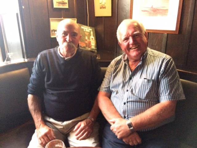 Fifty years of service – Willie Lee (left) with former Crosshaven Boatyard Managing Director Wally Morrissey at the party on Friday
