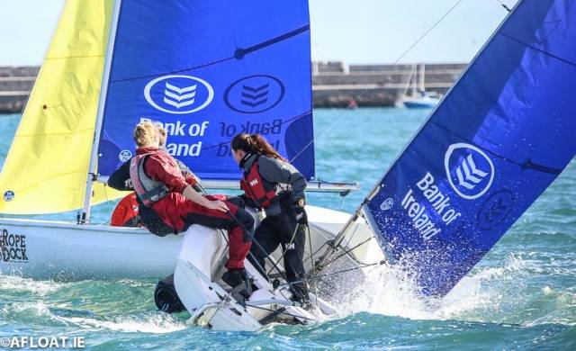 College Team Racing in Dun Laoghaire Harbour in Firefly dinghies