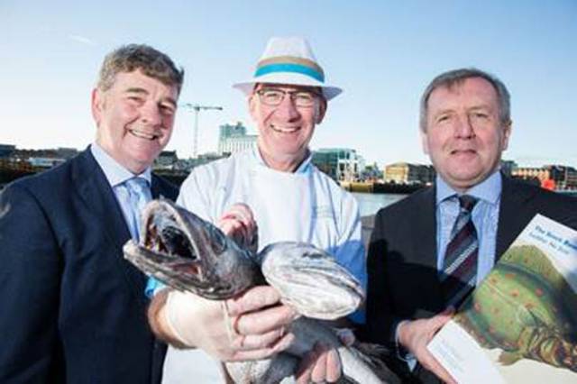  Marine Institute CEO Peter Heffernan, Fishmonger Pat O'Connell and Minister for Agriculture, Food and the Marine Michael Creed TD review the 2018 Marine Institute Annual Stock Book, which is one of the principal annual publications of the Institute, providing the latest impartial scientific advice on commercially exploited fish stocks of interest to Ireland.  