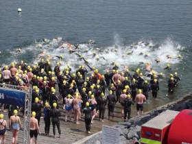 Taking to the water at the start of the 2016 Dunmore East RNLI Open Water Swim