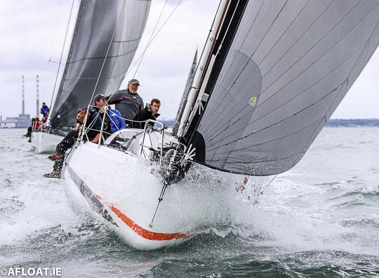 Cian McCarthy&#039;s Sunfast 3300 Cinnamon Girl from Kinsale (with article author Mark Mansfield pictured second from right) at the start of the Fastnet 450 Race
