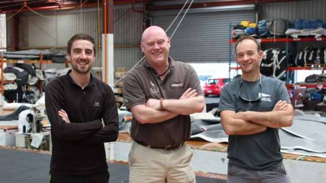 New sail loft for Galway (from L to R) Sales Consultant Evan O'Connor, Managing Director Donal Small and Director/Loft Manager Yannick Lemonnier on their visit to the Doyle Sails HQ in Auckland, New Zealand