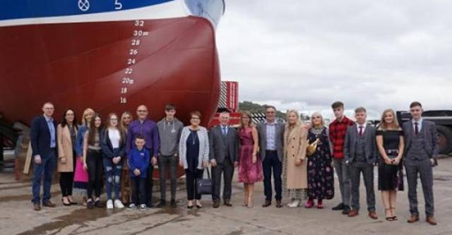 The Johnston and Mooney families at the ceremonial launch of the MFV Amethyst in Killybegs.