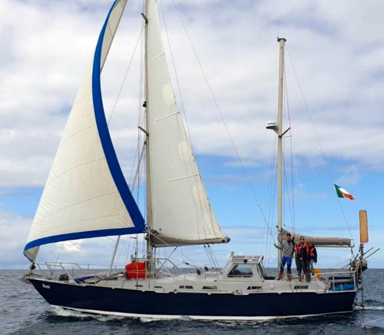  The Quinlan-Owens family’s ocean-voyaging Roberts 39 ketch Danu of Galway is expected shortly back in the familiar waters of Connacht