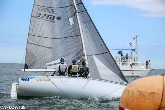 Colin Galavan, Owen Laverty and PJ Cully of the RIYC and RStGYC are competing in this weekend's SB20 National Championships on Dublin Bay